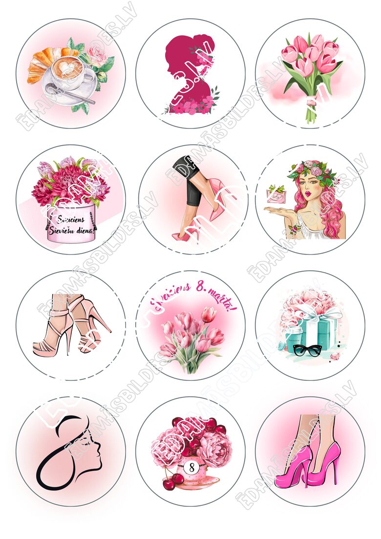 Cukura papīrs ar apdruku "8.marts", 6 cm